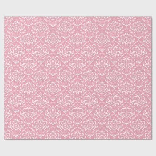 Pink White Damask Patroon Cadeaupapier (Vlak)
