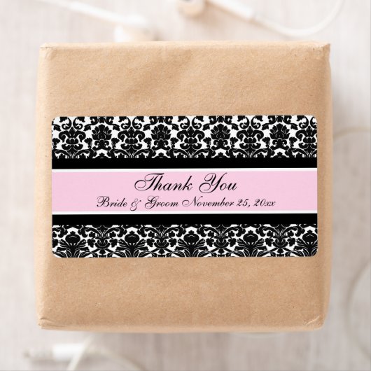 Pink White Damask Wedding Labels (Insitu)