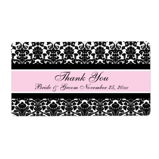 Pink White Damask Wedding Labels (Voorkant)