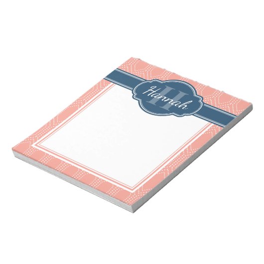 Pink White Diamond Dot Pattern Blue Monogram Notitieblok (Linkerzijde)