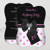 Pink White Diamond Heart Black Polka Dots Birthday Kaart (Voorkant / Achterkant)
