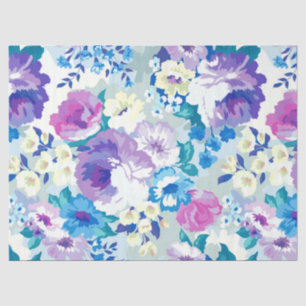Pink White en Blue Summer Flowers Patroon Tissuepapier