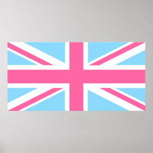 Pink White en Blue Union Jack Vlag Poster