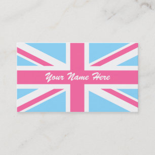 Pink White en Blue Union Jack Vlag Visitekaartje