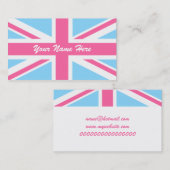 Pink White en Blue Union Jack Vlag Visitekaartje (Voorkant / Achterkant)