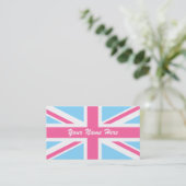 Pink White en Blue Union Jack Vlag Visitekaartje (Staand voorkant)