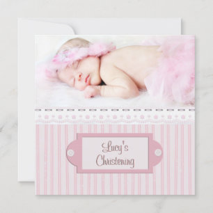 Pink White Eyelet Girl Foto Baptisme Christening Kaart