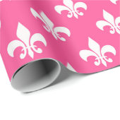 Pink White Fleur-de-lis Cadeaupapier (Rol Hoek)