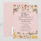 Pink White Floral 25th Wedding Jubileum Kaart (Voorkant / Achterkant)