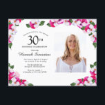 Pink White Floral 30th Birthday Uitnodiging Briefkaart<br><div class="desc">Mooie roze en witte paniekjes worden in donkergroene bladeren genaaid. De viering van de 30e verjaardag en de naam van de persoon staan in een grote tekst. Er is meer ruimte op de rug van het briefkaart om een speciale boodschap aan uw gasten te creëer. Alle tekst kan worden bewerkt....</div>