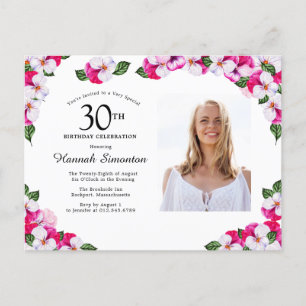 Pink White Floral 30th Birthday Uitnodiging Briefkaart