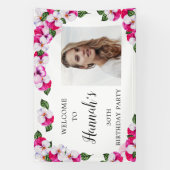 Pink White Floral 30th Birthday Welkom Spandoek (Verticaal)