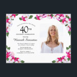 Pink White Floral 40th Birthday Uitnodiging Briefkaart<br><div class="desc">Mooie roze en witte paniekjes worden in donkergroene bladeren genaaid. De viering van de veertigste verjaardag en de naam van de persoon staan in een grote tekst. Er is meer ruimte op de rug van het briefkaart om een speciale boodschap aan uw gasten te creëer. Alle tekst kan worden bewerkt....</div>