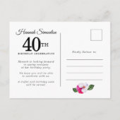 Pink White Floral 40th Birthday Uitnodiging Briefkaart (Achterkant)