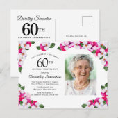 Pink White Floral 60th Birthday Uitnodiging Briefkaart (Voorkant / Achterkant)