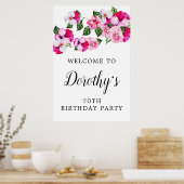 Pink White Floral 70th Birthday Party Welcome Poster (Keuken)
