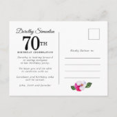 Pink White Floral 70th Birthday Uitnodiging Briefkaart (Achterkant)