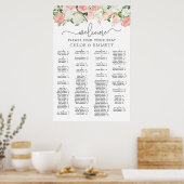 Pink White Floral Alfabetical Wedding Seating Seat Poster (Keuken)