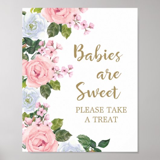 Pink White Floral Baby's zijn lekker Treat Poster (Voorkant)