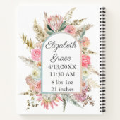 Pink White Floral Birth Stats Personated Baby Notitieboek (Achterkant)