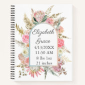 Pink White Floral Birth Stats Personated Baby Notitieboek (Voorkant)