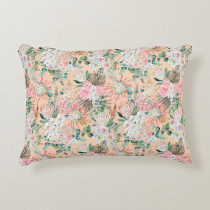 Pink White Floral Boho Eucalyptus Trendy Accent Kussen