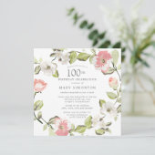 Pink White Floral Botanical 100th Birthday Party Kaart (Staand voorkant)