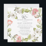 Pink White Floral Botanical 90th Birthday Party Kaart<br><div class="desc">Eer een speciale vrouw met deze elegante 90th Birthday party uitnodiging. Roze en witte bloemen die in zachte,  groene bladeren zijn gesmolten,  vormen een modern botanisch lijst. Alle tekst kan worden bewerkt,  dus je kunt je speciale viering perfect beschrijven</div>