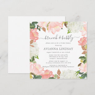 Pink White Floral Botanical Brunch en Bubble Invi Kaart