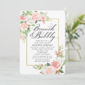 Pink White Floral Bridal Brunch Bubble Shower Kaart (Staand voorkant)