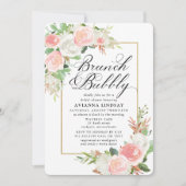 Pink White Floral Bridal Brunch Bubble Shower Kaart (Voorkant)