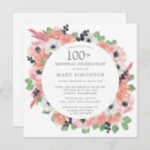 Pink White Floral Eucalyptus 100e verjaardag Kaart (Voorkant / Achterkant)