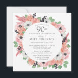 Pink White Floral Eucalyptus 90th Birthday Party Kaart<br><div class="desc">Eer een speciale vrouw met deze elegante 90th Birthday party uitnodiging. Roze en witte bloemen die in zachte,  groene eucalyptusbladeren zijn genestd,  vormen een modern botanisch lijst. Donkere bessen voegen een pop kleur toe. Alle tekst kan worden bewerkt,  dus je kunt je speciale viering perfect beschrijven</div>
