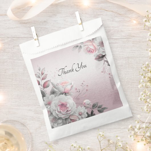 Pink White Floral Favor Bag Bedankzakje (Geknipt)