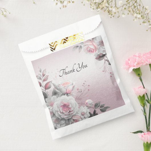 Pink White Floral Favor Bag Bedankzakje (Gezegeld)