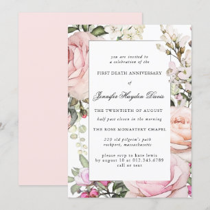 Pink White Floral First Death Jubileum Kaart
