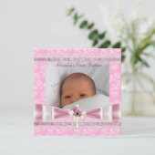 Pink White Floral Foto Cross Baptisme Christening Kaart (Staand voorkant)