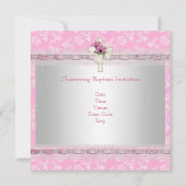 Pink White Floral Foto Cross Baptisme Christening Kaart (Achterkant)