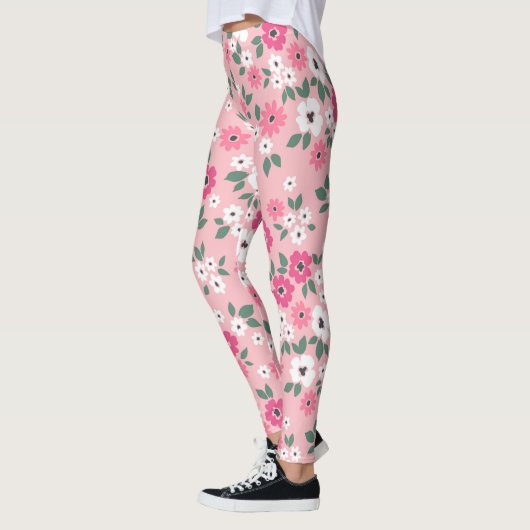 Pink White Floral gepatterd | LEGGINGS (Links)