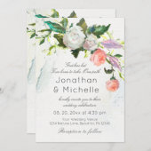 Pink White Floral Greenery Christelijk Wedding Kaart (Voorkant / Achterkant)
