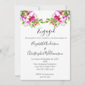 Pink White Floral Greenery Elegant Verloving Kaart (Voorkant)