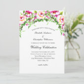 Pink White Floral Greenery Elegant Wedding Kaart (Staand voorkant)