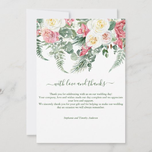 Pink White Floral Greenery Eucalyptus Wedding Bedankkaart (Voorkant)
