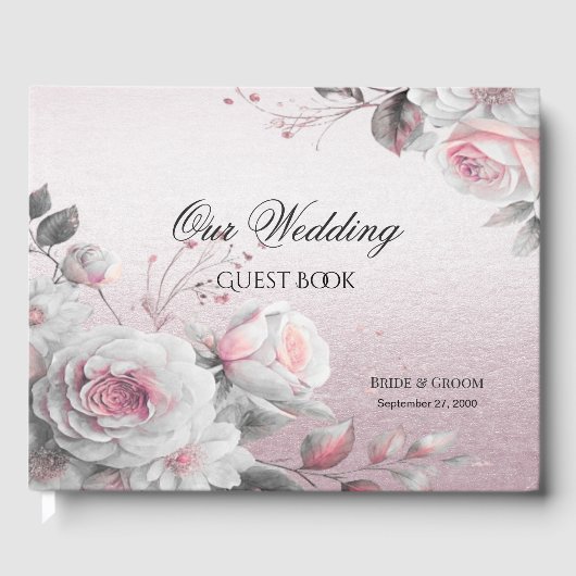Pink White Floral Guest Book Gastenboek (Voorkant)