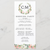 Pink White Floral Monogram Wreath Wedding Programm Programmakaart (Achterkant)