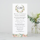 Pink White Floral Monogram Wreath Wedding Programm Programmakaart (Staand voorkant)