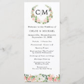 Pink White Floral Monogram Wreath Wedding Programm Programmakaart (Voorkant)