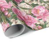 Pink & White Floral Pattern Easter Wrapping Paper Cadeaupapier (Rol Hoek)