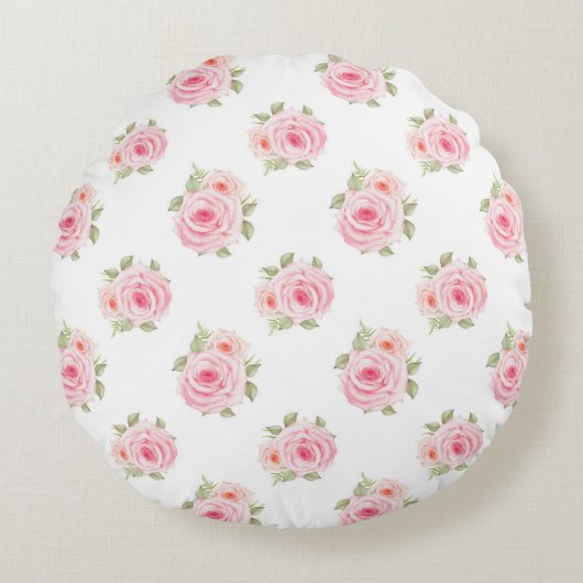 Pink White Floral Polkadots Rond Kussen (Voorkant)