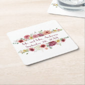 Pink White Floral Specialized Names Wedding Date Kartonnen Onderzetters (Schuin)